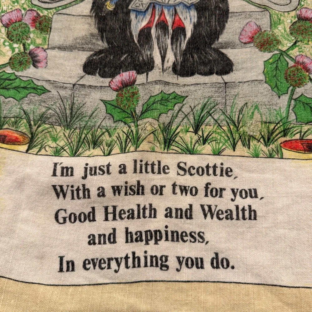 Vintage Lamont Scottie Dog Bagpipes Tea Towel Linen Cotton Made in UK Scottish